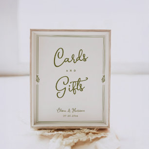 Poster Panneau de cartes et cadeaux élégant vert olive to