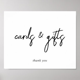 Poster Panneau de cartes et cadeaux en script noir et bla