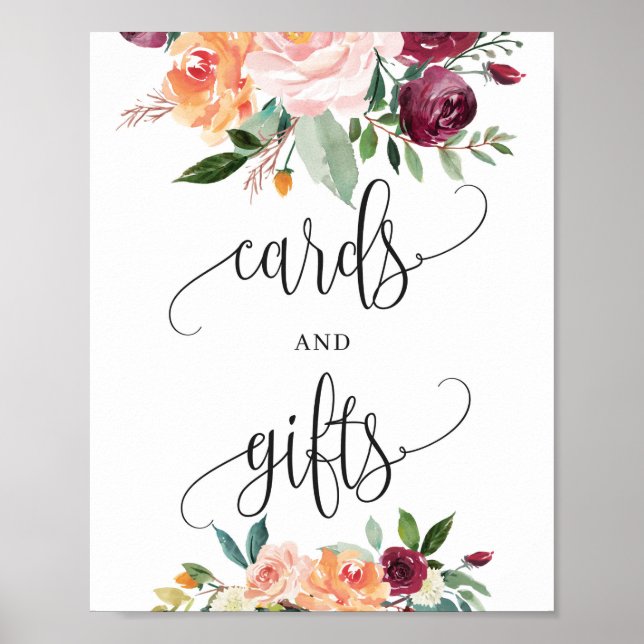 Poster Panneau de cartes et cadeaux floraux orange bordea (Devant)