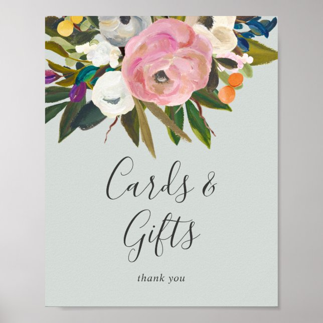 Poster Panneau de cartes et cadeaux floraux peints (Devant)