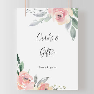 Poster Panneau de Cartes et Cadeaux Floraux Rose Élégant