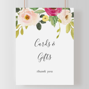 Poster Panneau de cartes et cadeaux floraux rose verdure