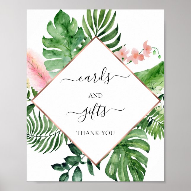 Poster Panneau de cartes et cadeaux floraux tropicaux (Devant)