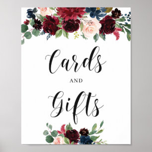 Poster Panneau de cartes et de cadeaux floraux bordeaux m