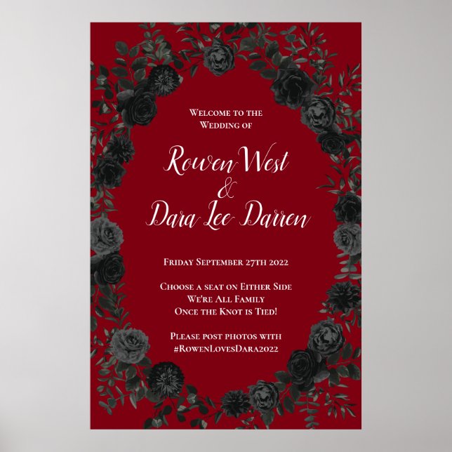 Poster Panneau de cérémonie gothique Rose rouge et noir M (Devant)