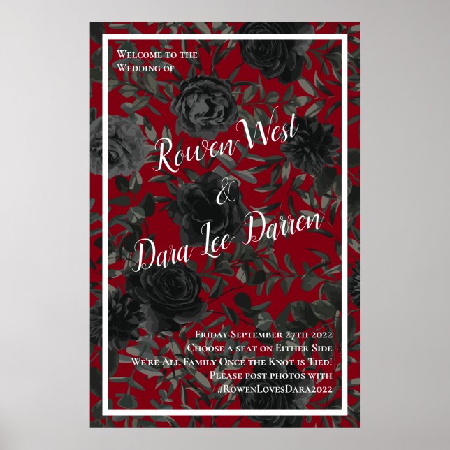 Poster Panneau de cérémonie gothique Rose rouge et noir M (Devant)