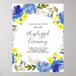 Poster Panneau de cérémonie Mariage débranché bleu jaune
