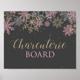 Poster Panneau de charcuterie flocon de neige rose Winter