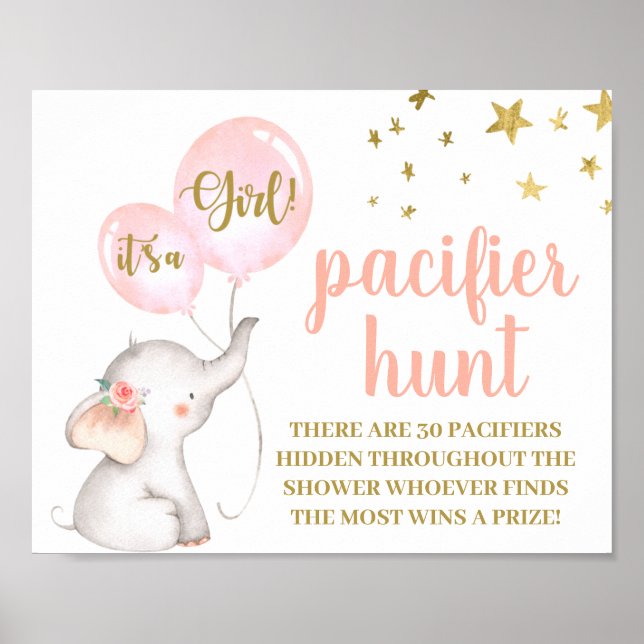 Poster Panneau de chasse à l'éléphant Baby shower Girl Pa (Devant)