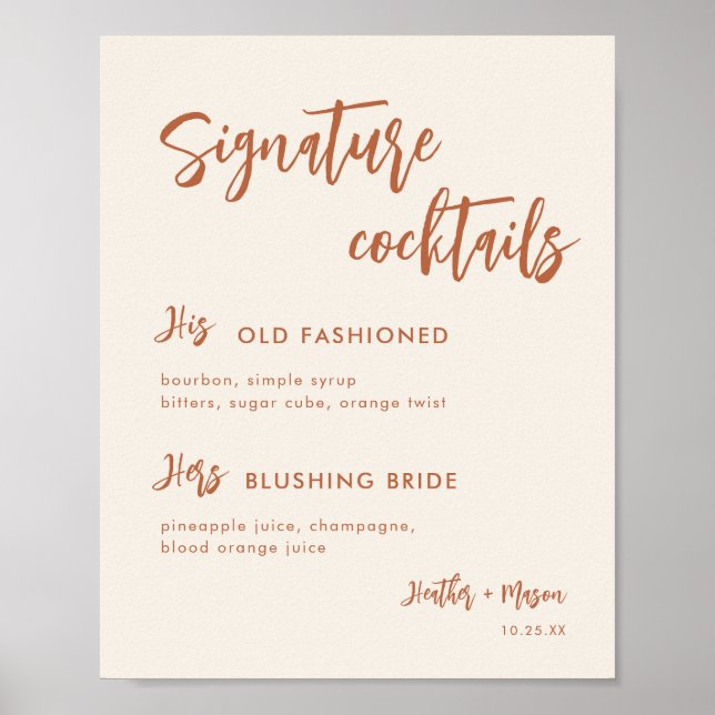 Poster Panneau de cocktails signature de mariage bohème d (Devant)