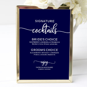 Poster Panneau de cocktails signature Navy Blue pour mari