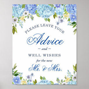 Poster Panneau de conseil Blue Hydrangea et puits