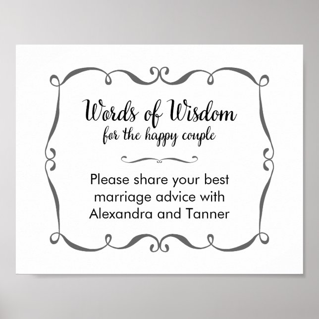 Poster Panneau de conseils de mariage Mots de sagesse (Devant)