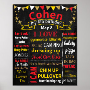 Poster Panneau de craie de la fête du 8e anniversaire pou