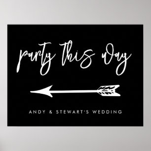 Poster Panneau de direction mariage noir contemporain