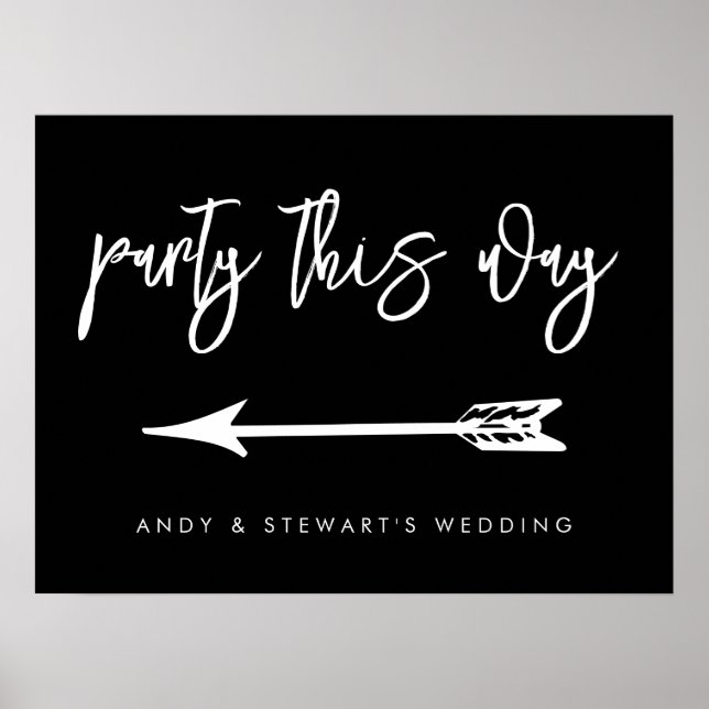 Poster Panneau de direction mariage noir contemporain (Devant)