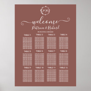 Poster Panneau de disposition de mariage à monogramme en 