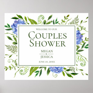 Poster Panneau de douche Blue Hydrangeas Couples