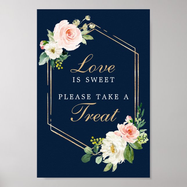 Poster Panneau de Faveurs Bleu Nuit Or Love Is Sweet (Devant)