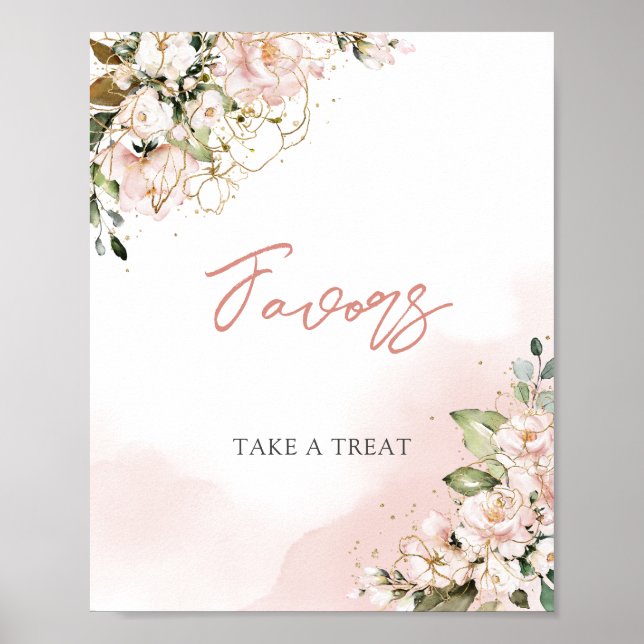 Poster Panneau de faveurs boho moderne rose saumon floral (Devant)