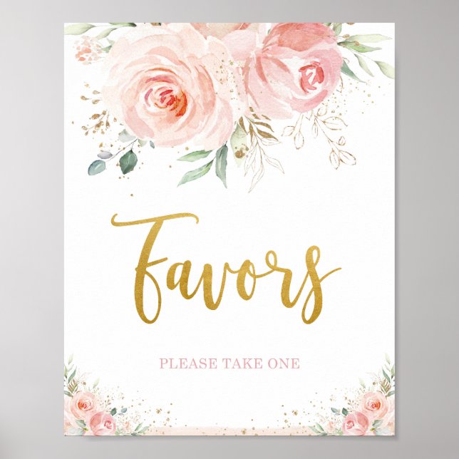Poster Panneau de faveurs floral rose chic blush feuillag (Devant)