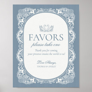 Poster Panneau de faveurs floral vintage à dentelle bleue