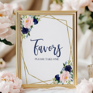 Poster Panneau de faveurs floraux à l'aquarelle Bleu mari