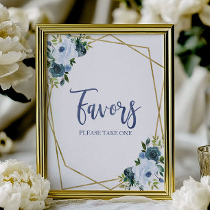 Poster Panneau de Favors Floral Aquarelle Bleu Poussiéreu