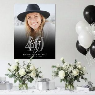 Poster Panneau de fête d'anniversaire 40 ans Photo Noir
