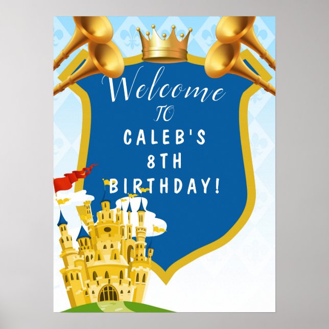Poster Panneau de fête d'anniversaire Blue Gold Royal Pri (Devant)