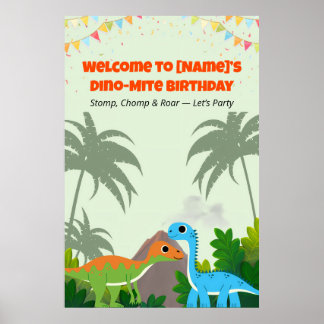 Poster Panneau de fête d'anniversaire de dinosaure modifi