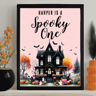 Poster Panneau de fête d'anniversaire Halloween rose Spoo