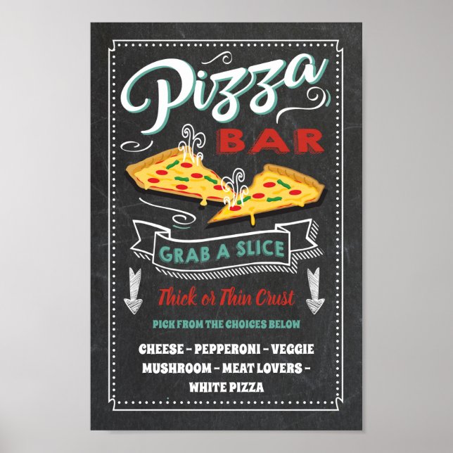 Poster Panneau de fête de bar à parts de pizza (Devant)
