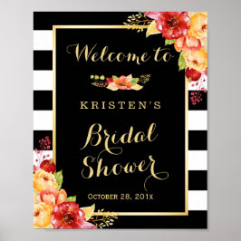 Poster Panneau de Fête de Fiançailles aux Feuilles Floral