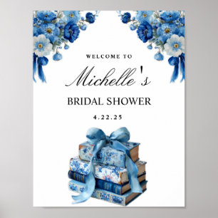 Poster Panneau de Fête de Fiançailles Blue Floral A New C