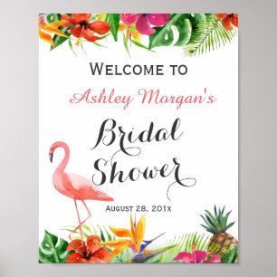 Poster Panneau de Fête de Mariage de Flamant Rose Floral 
