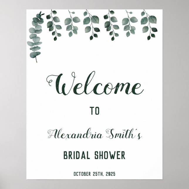 Poster Panneau de Fête des mariées de bienvenue Eucalyptu (Devant)