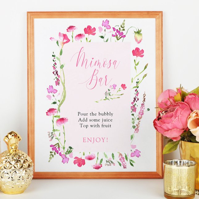 Poster Panneau de Fête des mariées Fleur sauvage rose Mim (Mimosa Bar sign from my Pink Wildflower Collection. Message if you need me to create additional item)
