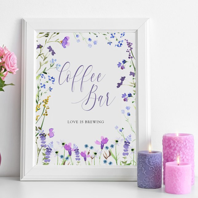 Poster Panneau de Fête des mariées Fleur sauvage violet d (Coffee Bar Sign from my Purple Wildflower Collection. Message me if you need me to create more items)