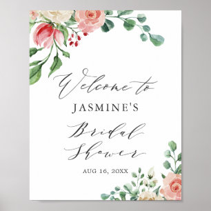 Poster Panneau de Fête des mariées Florale Rose Aquarelle