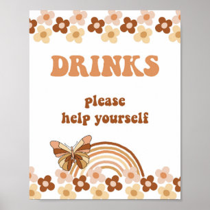 Poster Panneau de fête Groovy Drinks Rétro Hippie