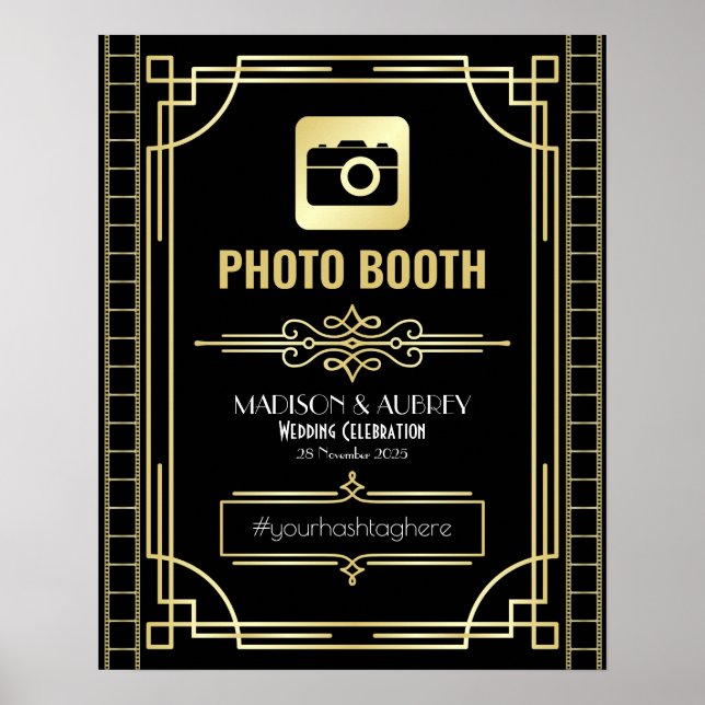 Poster Panneau de fête noir or Signalétique pour Photoboo (Devant)