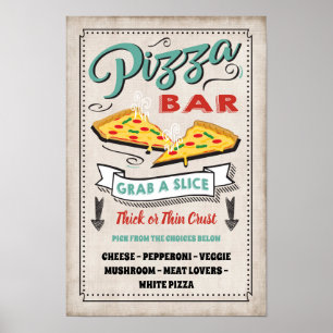 Poster Panneau de fête pour bar à parts de pizza