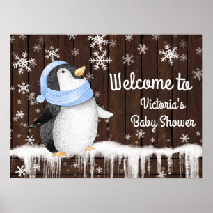 Poster Panneau de Fête Prénatale Bébé Hiver Garçon Flocon