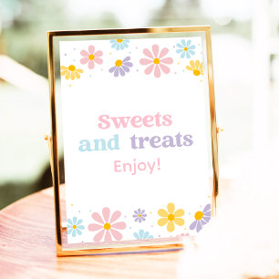 Poster Panneau de friandises d'anniversaire de fleurs de 