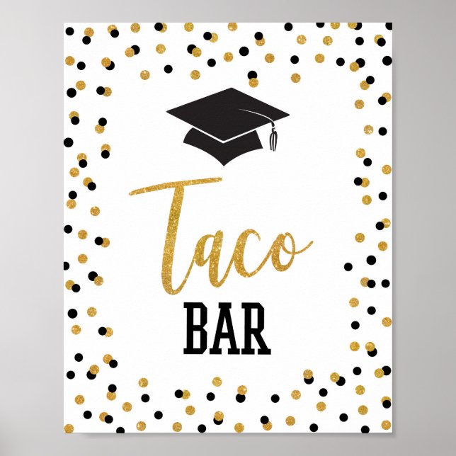 Poster Panneau de Graduation Bar Taco Noir Gold Confetti (Devant)