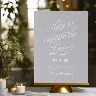 Poster Panneau de Hashtag Mariage personnalisé gris et bl