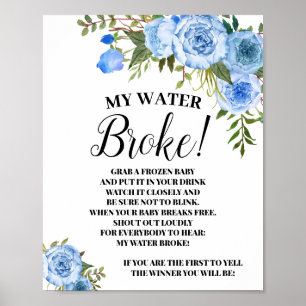 Poster Panneau de jeu Baby shower Blue My Water Broke