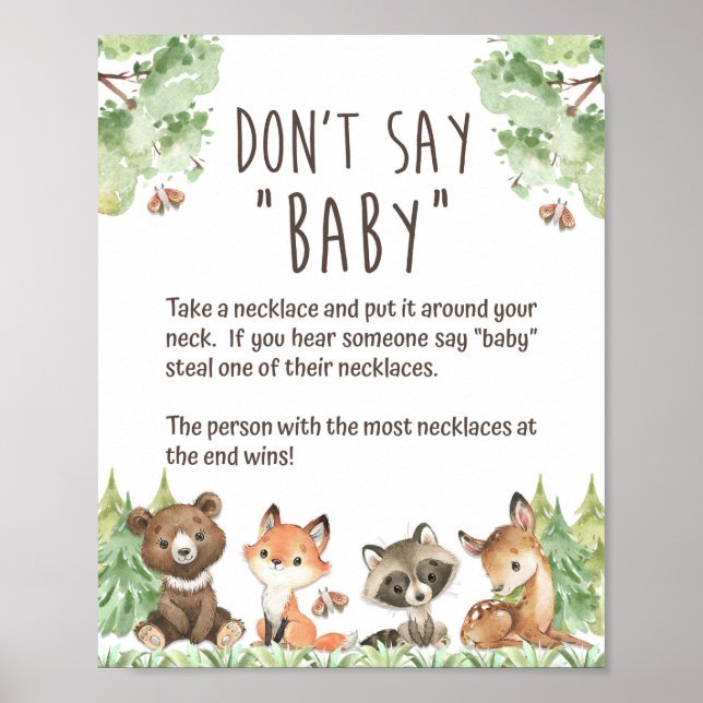 Poster Panneau de jeu Baby shower de Woodland Don't Say (Devant)