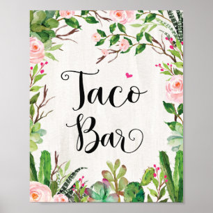 Poster Panneau de la barre à tacos Fiesta Cactus Floral P